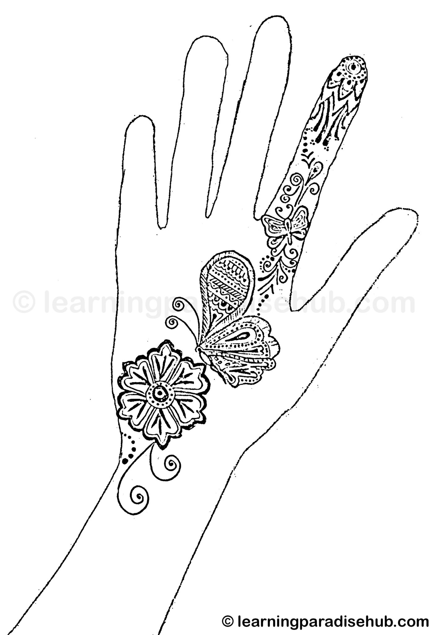 one line butterfly mehndi design